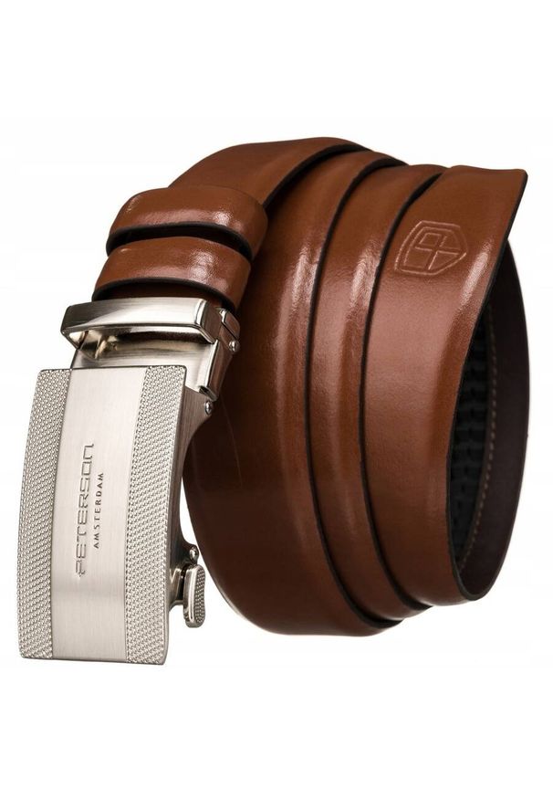 Pasek męski Peterson PTN A007 BROWN brązowy. Kolor: brązowy. Materiał: jeans, skóra