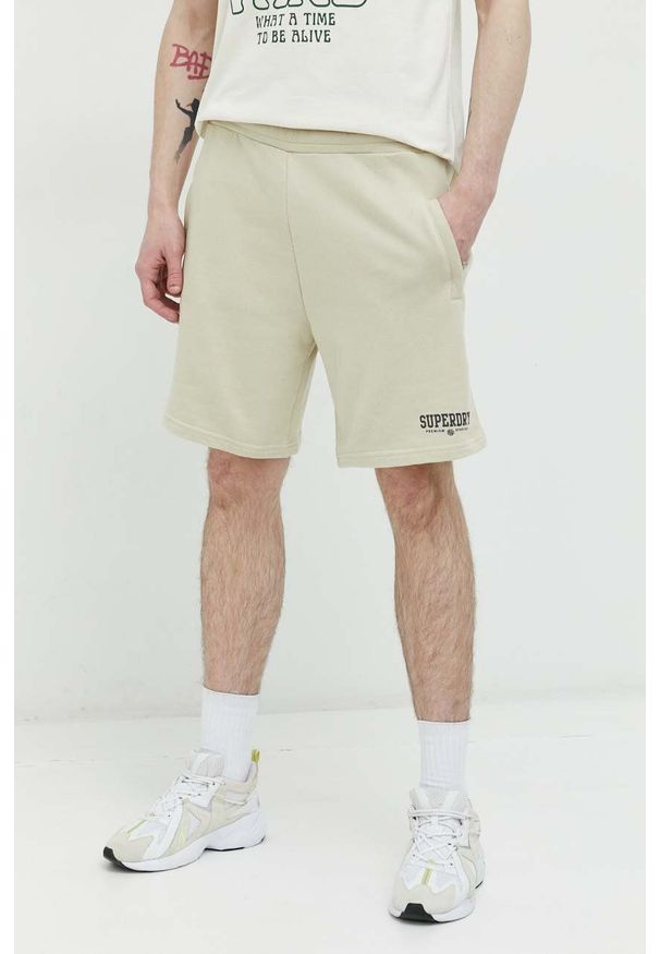 Superdry szorty bawełniane kolor zielony. Kolor: zielony. Materiał: bawełna. Wzór: nadruk
