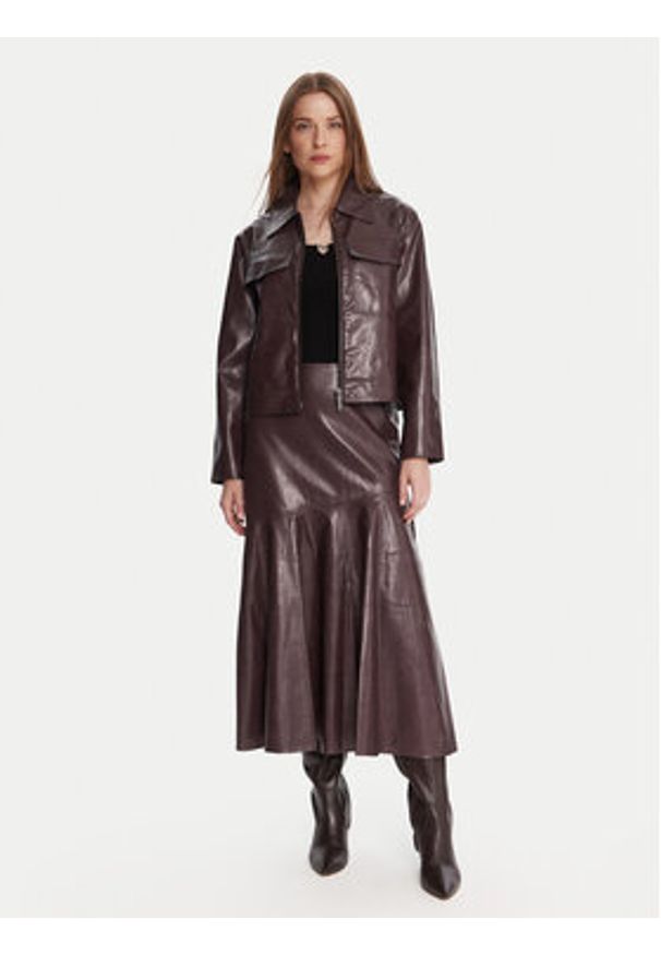 French Connection Spódnica z imitacji skóry 73ZAP 60 Bordowy Regular Fit. Kolor: czerwony. Materiał: syntetyk