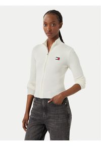 Tommy Jeans Kardigan Tjw Zip High Neck Cardigan Ext DW0DW20967 Biały Slim Fit. Kolor: biały. Materiał: bawełna #1