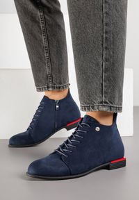 Born2be - Granatowe Botki Typu Trzewiki Vices Implie. Okazja: na co dzień. Kolor: niebieski. Materiał: jeans, skóra. Styl: klasyczny, casual, elegancki