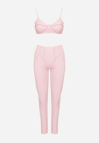 Born2be - Jasnoróżowy Komplet Sportowy z Ozdobnymi Przeszyciami Legginsy i Top na Ramiączkach Filinella. Kolor: różowy. Materiał: skóra #7