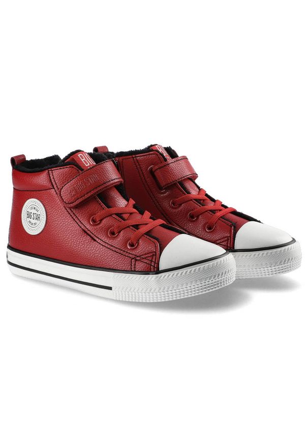 Big-Star - Czerwone Trampki Big Star Dziecięce Ocieplane Buty. Okazja: na uczelnię, na co dzień, na spacer. Zapięcie: rzepy. Kolor: czerwony. Materiał: materiał, skóra ekologiczna, guma. Styl: casual, elegancki, klasyczny