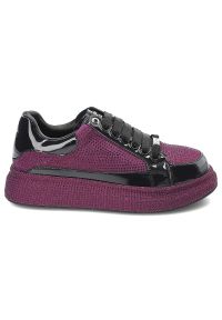 GOE - Fioletowe Sneakersy Goe Modne Obuwie Damskie. Okazja: na co dzień, na spacer. Kolor: fioletowy. Materiał: lakier, materiał. Szerokość cholewki: normalna. Wzór: aplikacja. Sport: turystyka piesza #6