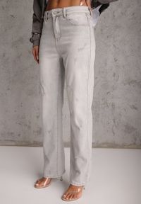 Renee - Jasnoszare Proste Jeansy z Bawełną High Waist Ozdobione Przetarciami Vimareas. Stan: podwyższony. Kolor: szary. Wzór: aplikacja #2