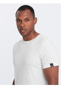 Ombre Clothing - T-shirt męski z ozdobnym efektem confetti - kremowy V1. Okazja: na co dzień. Kolor: kremowy. Materiał: bawełna. Wzór: jednolity. Styl: casual #6
