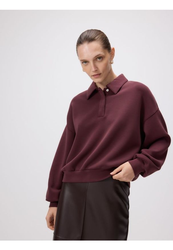 Reserved - Bluza polo z modalem - bordowy. Typ kołnierza: polo. Kolor: czerwony. Materiał: dzianina