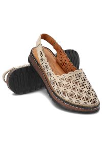 Beżowe Sandały Artiker Skórzane Buty Damskie. Zapięcie: bez zapięcia. Kolor: beżowy. Materiał: skóra. Wzór: ażurowy. Styl: elegancki #8