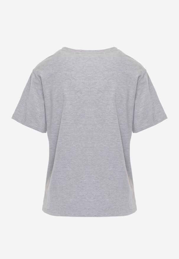 Renee - Szary Bawełniany T-shirt Ozdobiony po Bokach Rozcięciami Brinelle. Kolor: szary. Materiał: bawełna. Wzór: aplikacja. Sezon: lato. Styl: sportowy, elegancki