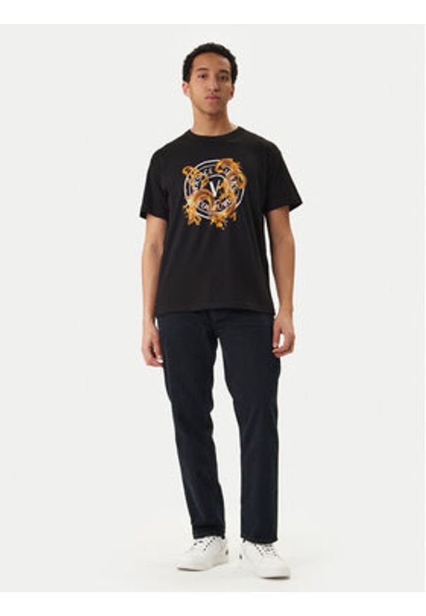 Versace Jeans Couture T-Shirt 80GAHE01 CJ00E Czarny Regular Fit. Kolor: czarny. Materiał: bawełna