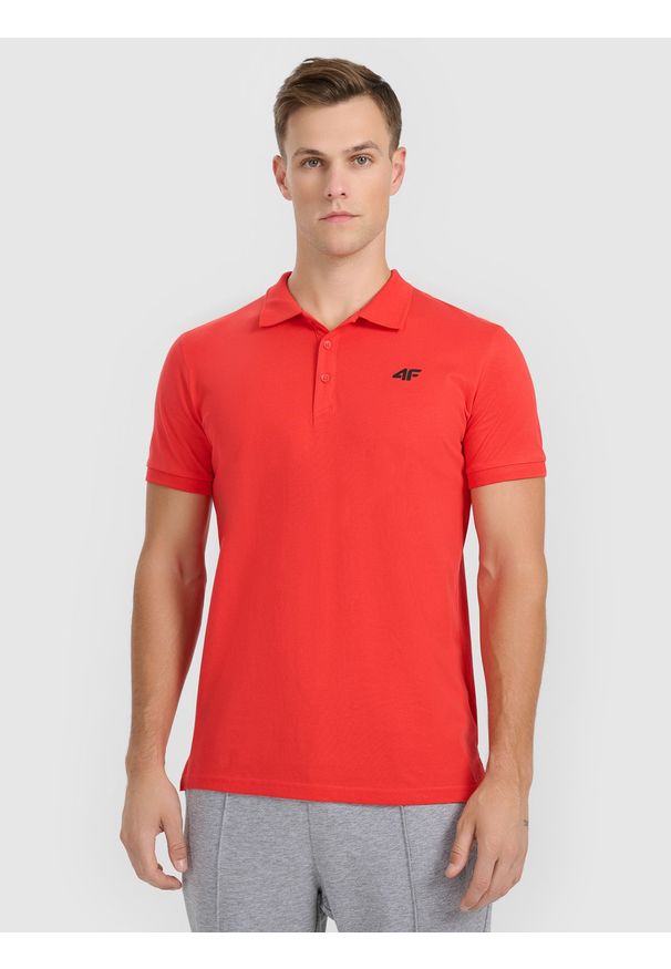 4f - 4F Koszulka polo regular męska - czerwona L. Okazja: na co dzień. Typ kołnierza: polo. Kolor: czerwony. Materiał: jersey, dzianina, bawełna. Wzór: ze splotem, gładki. Styl: casual, sportowy, klasyczny