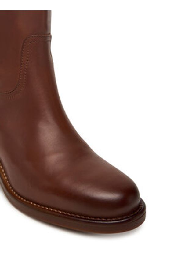 TOMMY HILFIGER - Tommy Hilfiger Botki Riding Lthr Mid Boot Block Heel FW0FW08776 Brązowy. Kolor: brązowy. Materiał: skóra