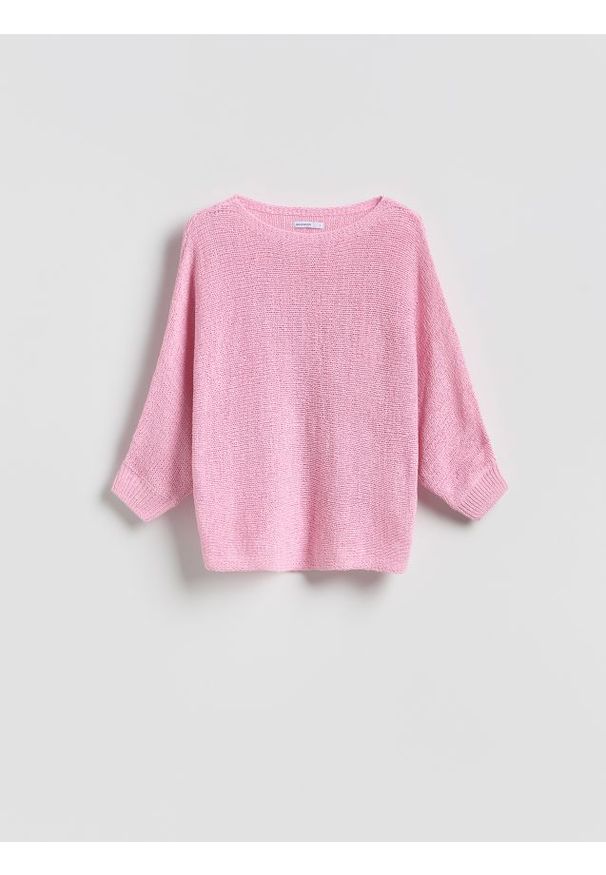 Reserved - Gładki sweter - różowy. Kolor: różowy. Materiał: dzianina. Wzór: gładki