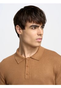 Big-Star - Sweter męski z kołnierzykiem polo brązowy Bradson 802. Okazja: na co dzień. Typ kołnierza: polo. Kolor: brązowy. Materiał: wiskoza. Długość rękawa: długi rękaw. Długość: długie. Styl: sportowy, elegancki, casual #5