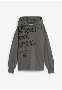 bonprix - Bluza z kapturem z nadrukiem graffiti z czystej bawełny organicznej. Typ kołnierza: kaptur. Kolor: szary. Materiał: bawełna. Wzór: nadruk #1
