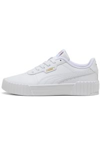 Adidasy Puma Carina 3.0 Jr, Dla obu płci. Kolor: biały. Materiał: skóra ekologiczna, materiał. Sport: turystyka piesza
