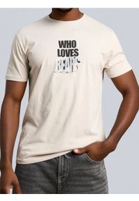 Sinsay - Bawełniana koszulka z napisem - beżowy. Kolor: beżowy. Materiał: bawełna. Wzór: napisy #1