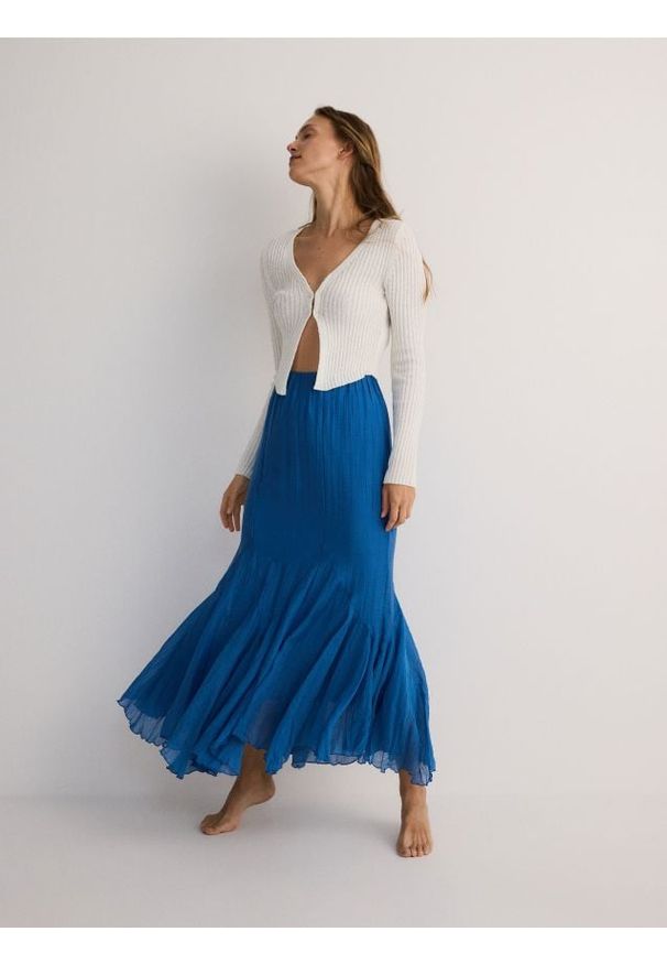 Reserved - Spódnica maxi z lyocellem - niebieski. Kolor: niebieski. Materiał: tkanina