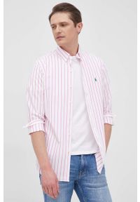 Polo Ralph Lauren koszula męska kolor różowy regular z kołnierzykiem button-down. Typ kołnierza: polo, button down. Kolor: różowy. Materiał: tkanina. Długość rękawa: długi rękaw. Długość: długie