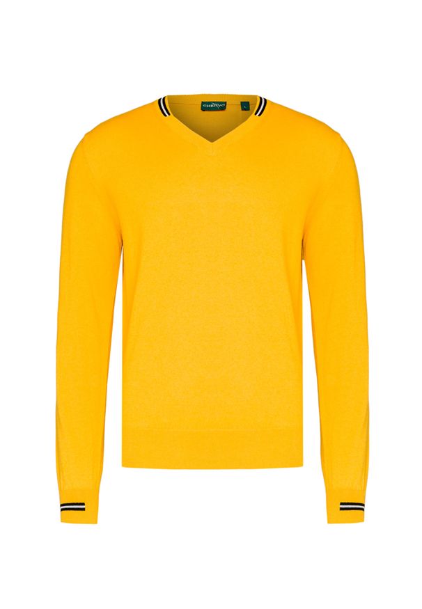 Chervo - Sweter CHERVO NON. Kolor: żółty. Materiał: wełna, bawełna. Wzór: prążki. Styl: sportowy
