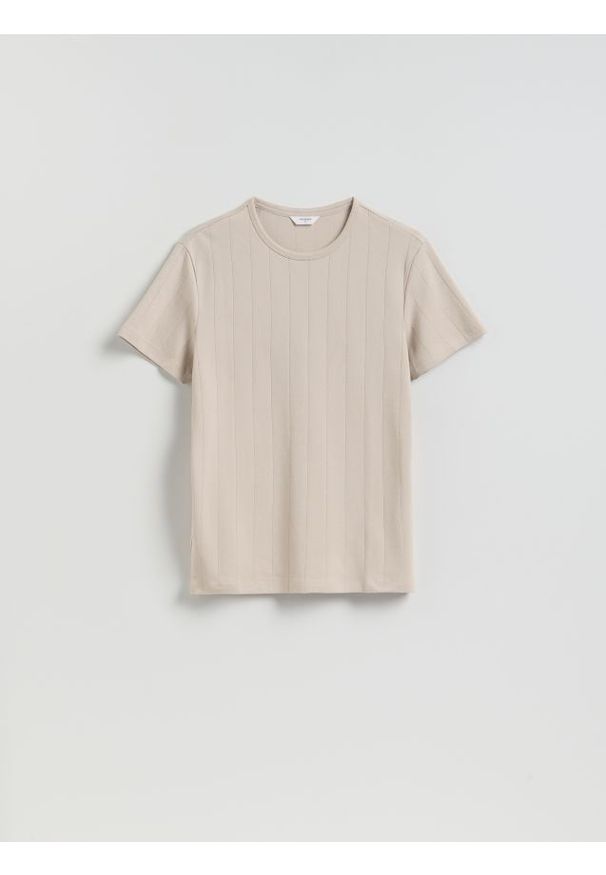 Reserved - T-shirt slim fit - beżowy. Kolor: beżowy. Materiał: dzianina, bawełna
