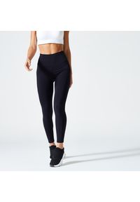 DOMYOS - Legginsy fitness damskie Domyos 520. Stan: podwyższony. Kolor: czarny. Materiał: elastan, poliester, bawełna, materiał. Sport: fitness