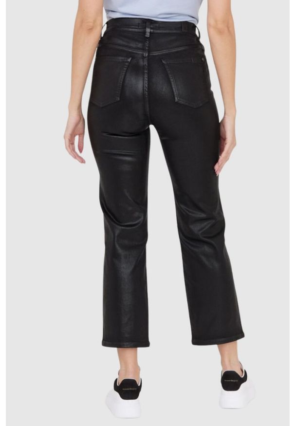 7 FOR ALL MANKIND Czarne błyszczące spodnie damskie Logan Stovepipe Supshicoa. Kolor: czarny