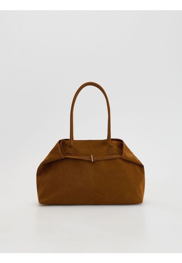 Reserved - Torebka shopper z imitacji zamszu - brązowy. Kolor: brązowy. Materiał: zamszowe