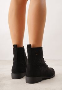 Born2be - Czarne Sznurowane Botki z Ażurową Cholewką Zeliana. Okazja: na co dzień, na randkę. Zapięcie: sznurówki. Kolor: czarny. Materiał: zamsz, jeans. Szerokość cholewki: normalna. Wzór: ażurowy. Styl: casual, klasyczny #4