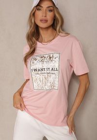 Renee - Różowy T-shirt z Bawełny z Nadrukiem Tellanis. Okazja: na co dzień. Kolor: różowy. Materiał: bawełna. Wzór: nadruk. Styl: sportowy, klasyczny, elegancki, casual #3
