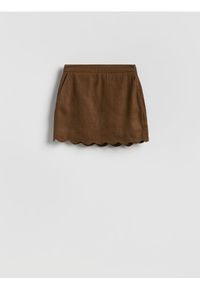 Reserved - Lniana spódnica mini - brązowy. Kolor: brązowy. Materiał: len. Styl: klasyczny #1