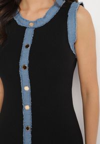 Born2be - Czarna Sukienka z Wiskozą Ozdobiona Jeansowymi Wstawkami i Guzikami Lilammea. Kolor: czarny. Materiał: jeans, wiskoza. Wzór: aplikacja. Styl: klasyczny, elegancki #3