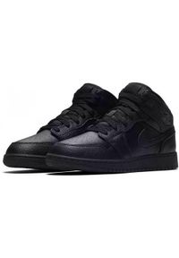 Buty do chodzenia dla dzieci Nike Air Jordan 1 Mid. Zapięcie: sznurówki. Kolor: czarny. Materiał: materiał. Szerokość cholewki: normalna. Model: Nike Air Jordan. Sport: turystyka piesza
