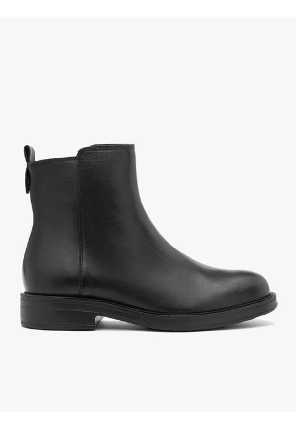 Ryłko - Czarne botki ze skóry licowej. Okazja: na co dzień. Wysokość cholewki: za kostkę. Nosek buta: okrągły. Zapięcie: zamek. Kolor: czarny. Materiał: skóra. Szerokość cholewki: normalna. Styl: casual, elegancki, klasyczny, street
