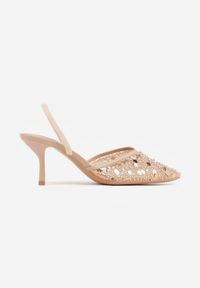 Renee - Beżowe Szpilki Slingback Ozdobione Cekinami Vikiraie. Nosek buta: otwarty. Kolor: beżowy. Materiał: skóra. Wzór: aplikacja. Obcas: na szpilce. Styl: elegancki #7