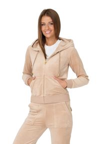 Juicy Couture - JUICY COUTURE Beżowa damska bluza Robertson, Rozmiar M. Typ kołnierza: kaptur. Kolor: beżowy. Materiał: welur #2