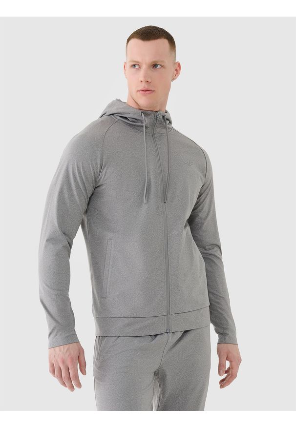 4f - 4F Bluza treningowa szybkoschnąca męska - szara XXL. Okazja: na co dzień. Typ kołnierza: kaptur. Kolor: szary. Materiał: dzianina, włókno, syntetyk, materiał, elastan. Długość rękawa: raglanowy rękaw. Wzór: gładki, ze splotem. Styl: sportowy, casual. Sport: fitness