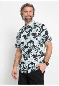 Koszula z krótkim rękawem w hawajski deseń bonprix czarno-biały w paski. Kolor: czarny. Długość rękawa: krótki rękaw. Długość: krótkie. Wzór: paski #2