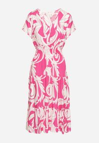 Born2be - Różowa Sukienka z Bawełny Ozdobiona Guzikami i Geometrycznym Wzorem Talissea. Okazja: na co dzień. Typ kołnierza: dekolt w kształcie V. Kolor: różowy. Materiał: bawełna. Wzór: geometria, aplikacja. Sezon: lato. Styl: casual #5