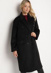 Born2be - Czarny Płaszcz o Dwurzędowym Kroju z Kieszeniami Sileti. Okazja: na co dzień, na spacer. Kolor: czarny. Materiał: jeans. Styl: casual, elegancki #5
