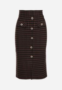 Born2be - Czarna Ołówkowa Tweedowa Spódnica w Kraciasty Wzór z Guzikami Anitusa. Okazja: na co dzień. Kolor: czarny. Materiał: jeans. Styl: klasyczny, casual, elegancki #5