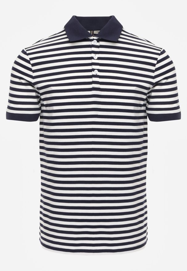 Born2be - Granatowa Bawełniana Koszulka Polo w Paski w Stylu Casual Elunilla. Okazja: na co dzień. Typ kołnierza: polo. Kolor: niebieski. Materiał: bawełna. Wzór: paski. Styl: casual