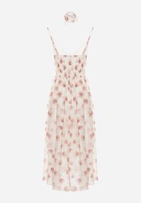 Born2be - Różowo-Beżowa Rozkloszowana Sukienka w Florystyczny Print z Chokerem Różą Jomeria. Okazja: na co dzień. Typ kołnierza: dekolt w kształcie V. Kolor: różowy. Długość rękawa: krótki rękaw. Wzór: nadruk. Styl: casual #6