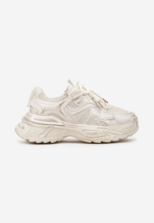 Born2be - Beżowe Sneakersy na Grubej Podeszwie z Tłoczeniami Sadeoriel. Okazja: na co dzień. Zapięcie: sznurówki. Kolor: beżowy. Materiał: jeans