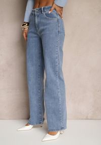 Renee - Niebieskie Szerokie Jeansy z Bawełną i Wiskozą High Waist Elresia. Okazja: na co dzień. Stan: podwyższony. Kolor: niebieski. Styl: elegancki, casual