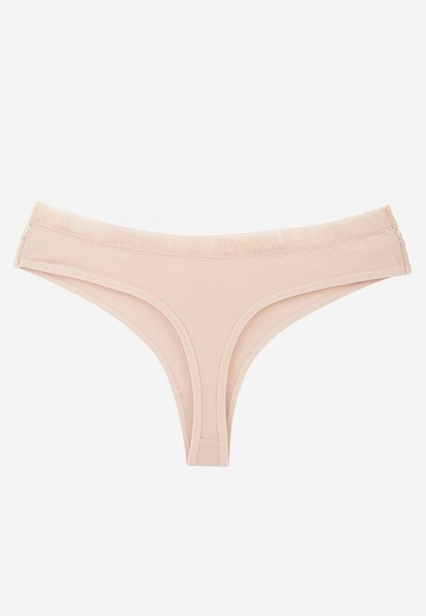 Renee - Beżowe Majtki Typu Stringi z Bawełną i Koronką Zeliche. Kolor: beżowy. Materiał: bawełna, koronka. Wzór: koronka