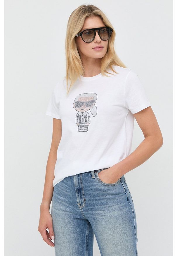Karl Lagerfeld - T-shirt 210W1726. Okazja: na co dzień. Kolor: biały. Wzór: aplikacja. Styl: casual