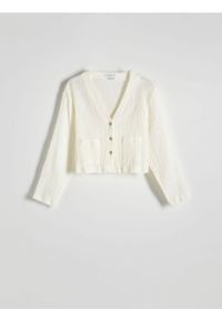 Reserved - Muślinowa koszula - biały. Kolor: biały. Materiał: bawełna, tkanina