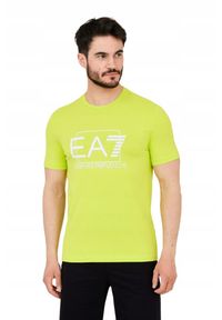 EA7 Emporio Armani - EA7 Zielony męski t-shirt z dużym białym logo. Kolor: zielony