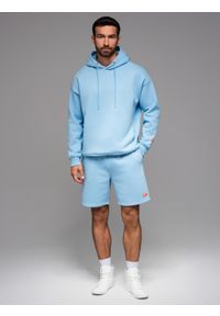 Ombre Clothing - Szorty dresowe unisex ze ściągaczem w pasie – błękitne V8 OU-SRBC-0101 - XL/XXL. Kolor: niebieski. Materiał: dresówka. Wzór: aplikacja. Styl: sportowy #5